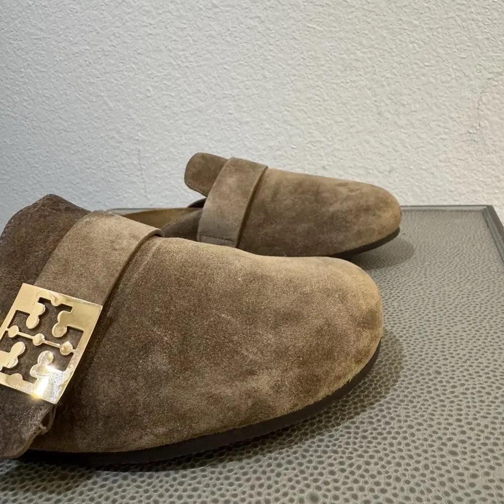 Tory Burch Mellow Suede Mule, River Rock/ Gold Hardware -Women's Size 7